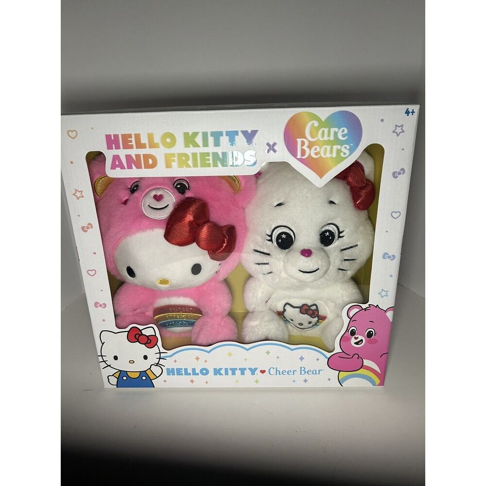Hello Kitty Loves Cheer Bear 10" Collectible Care Bears Plush 2-Pack - Soft